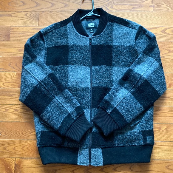 Roots wool black/grey size 5 bomber style plaid jacket/coat women’s. - Picture 1 of 16